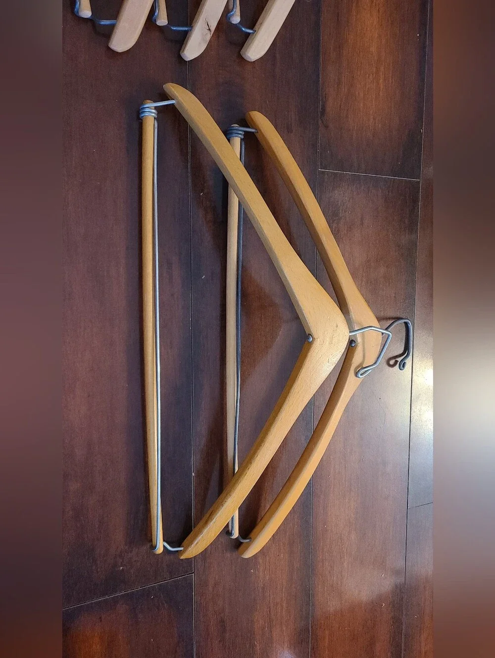 Lot of 5 Vintage Wood Wishbone Suit Hangers - Natural & Varnished Finish